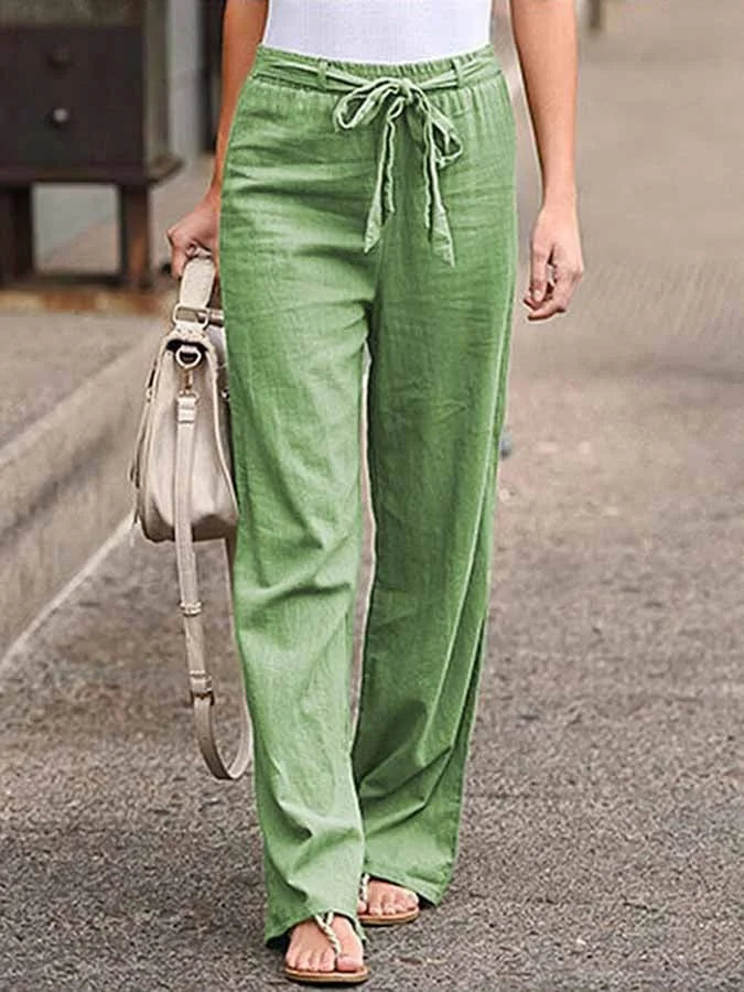 High-Waist Leinenhose mit Schleifendetail
