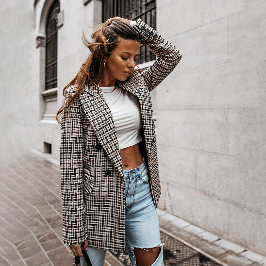 Lässiger Damenblazer | Kariertes Design