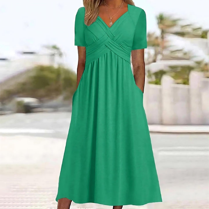 Damen V-Ausschnitt Kleid mit überkreuztem Design und Taschen