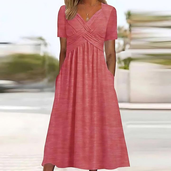 Damen V-Ausschnitt Kleid mit überkreuztem Design und Taschen