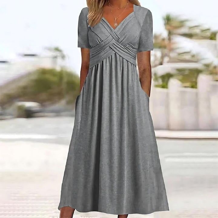 Damen V-Ausschnitt Kleid mit überkreuztem Design und Taschen