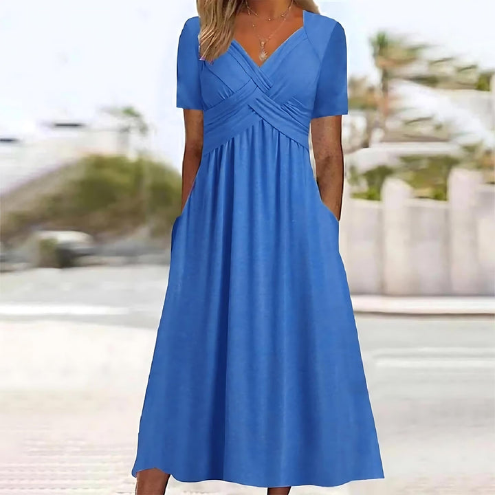 Damen V-Ausschnitt Kleid mit überkreuztem Design und Taschen
