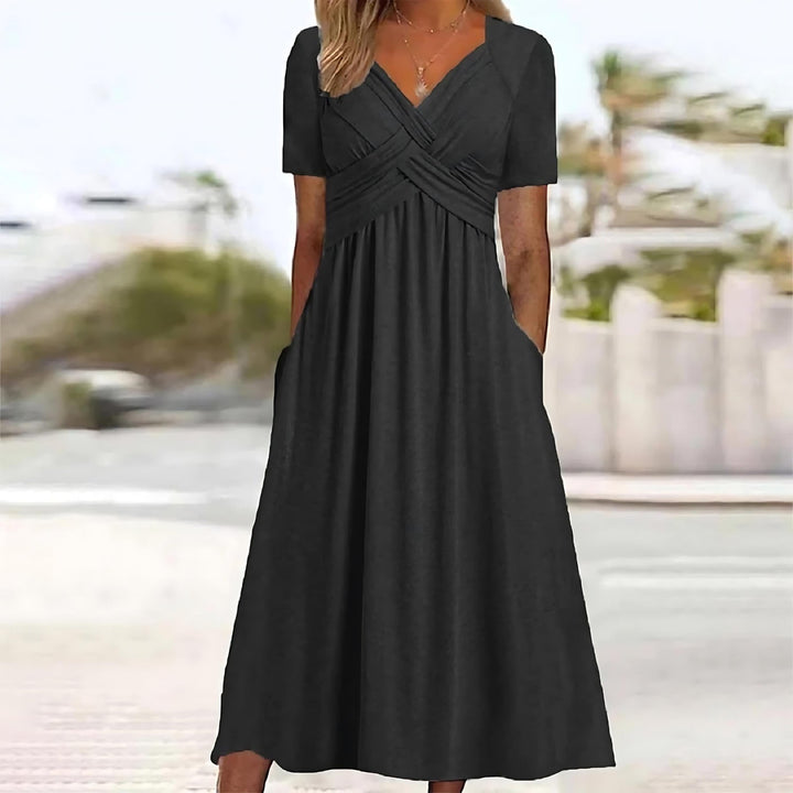 Damen V-Ausschnitt Kleid mit überkreuztem Design und Taschen