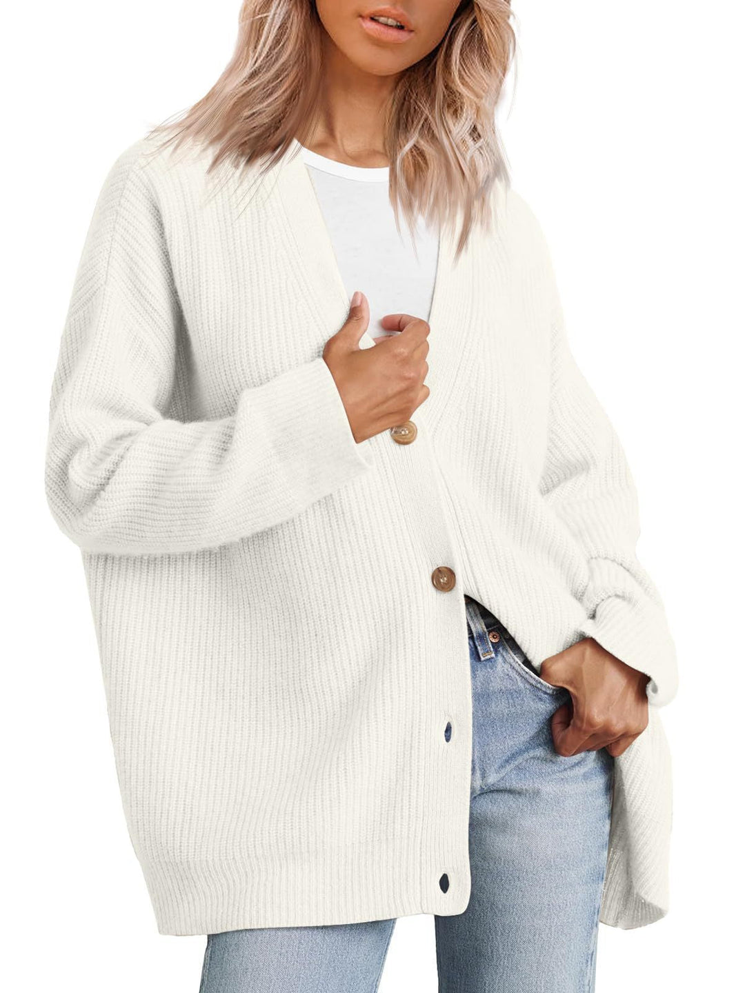 Damen Oversized Strickjacke | Mit Knopfleiste