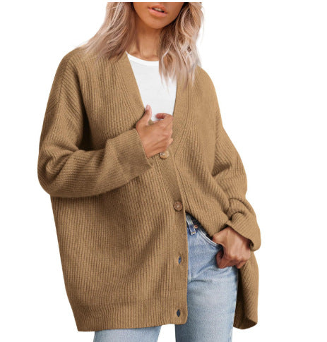 Damen Oversized Strickjacke | Mit Knopfleiste