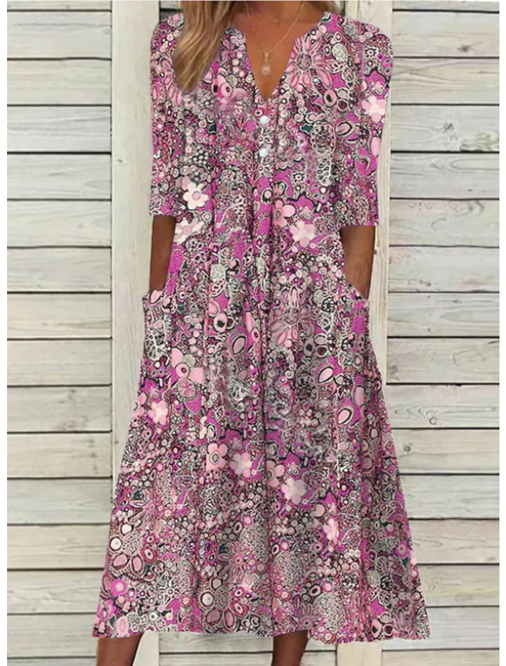 Damen Bedrucktes Midikleid mit Seitentaschen