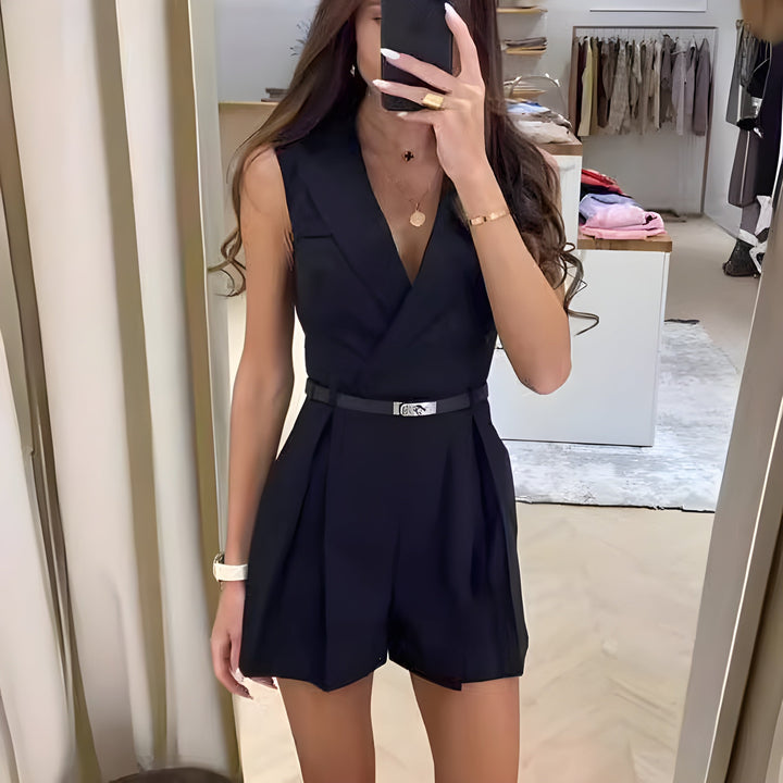 Eleganter ärmelloser V-Ausschnitt-Jumpsuit für Damen