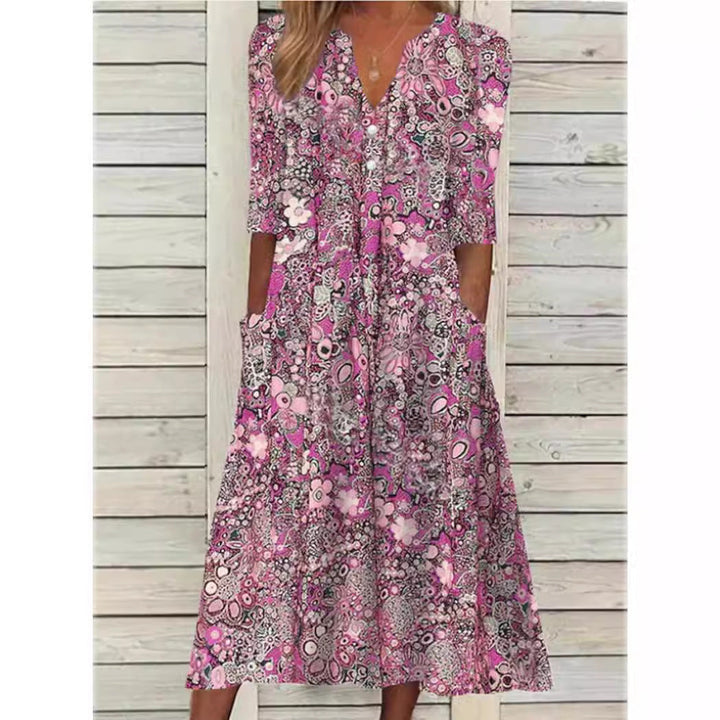Damen Bedrucktes Midikleid mit Seitentaschen