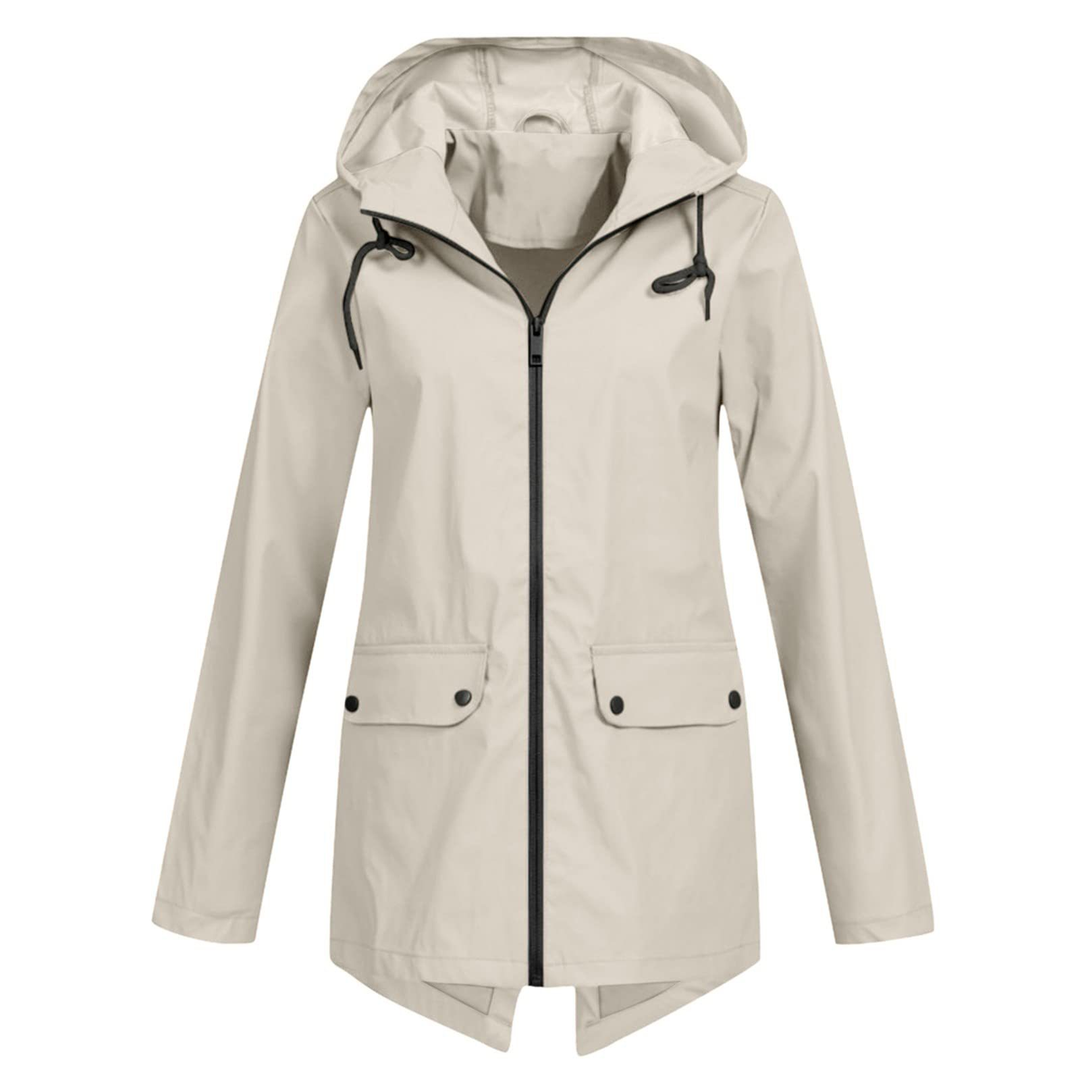 Damen Lange Regenjacke | Mit Kapuze
