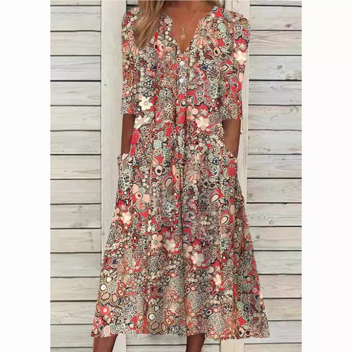 Damen Bedrucktes Midikleid mit Seitentaschen