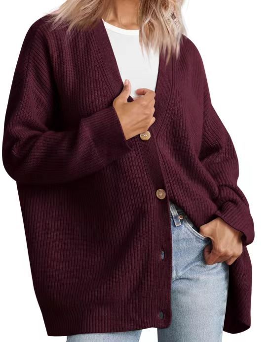 Damen Oversized Strickjacke | Mit Knopfleiste