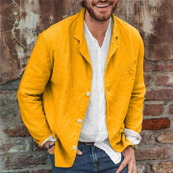 Herren Leinen Sommerblazer mit langen Ärmeln und Knopfverschluss