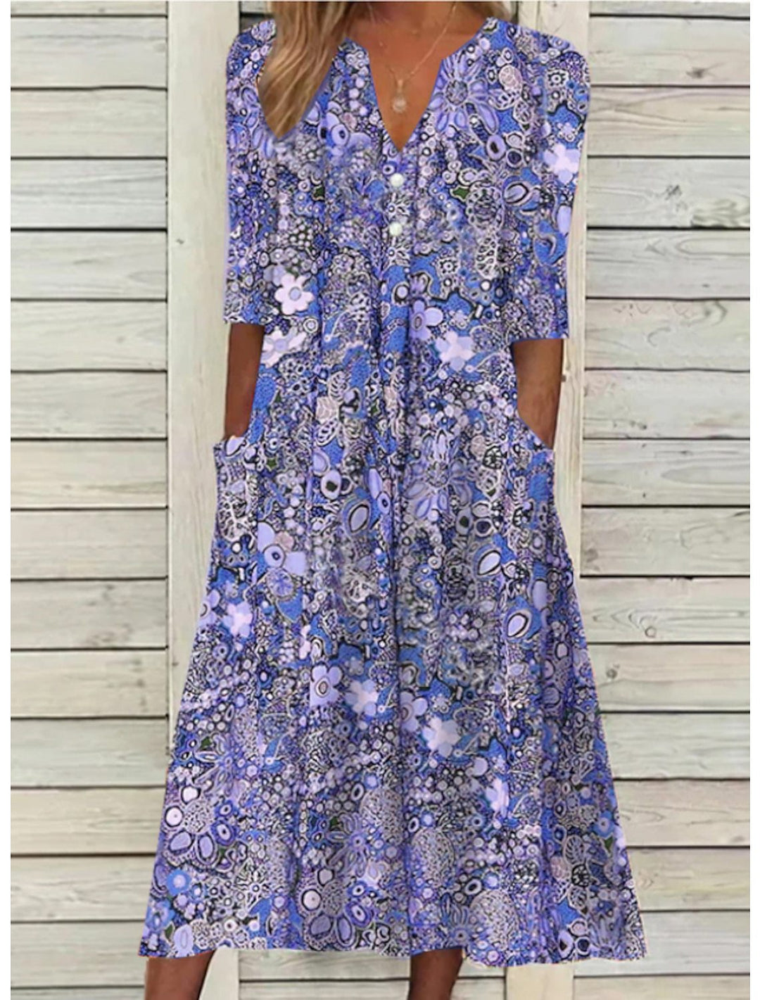 Damen Bedrucktes Midikleid mit Seitentaschen