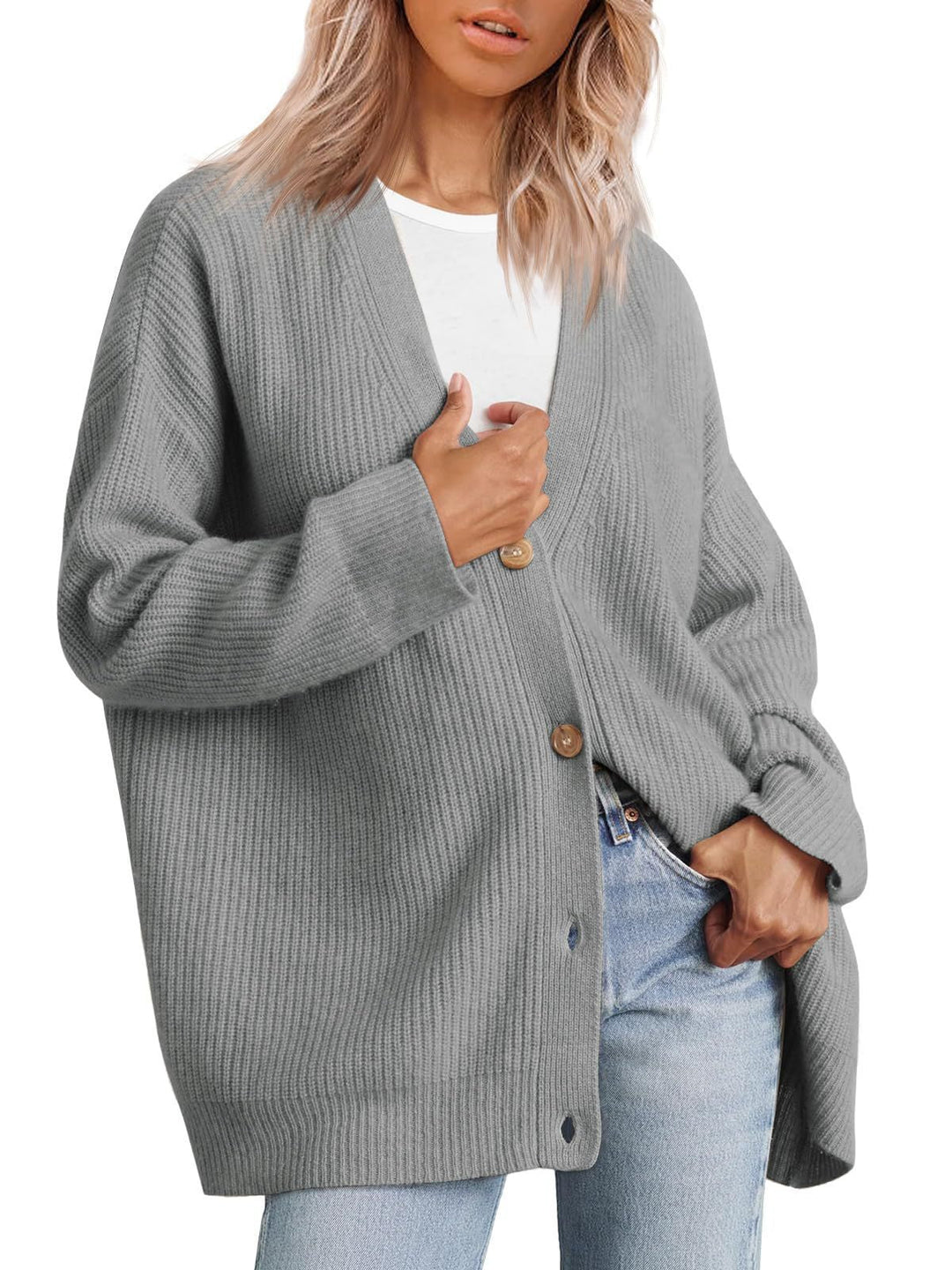 Damen Oversized Strickjacke | Mit Knopfleiste