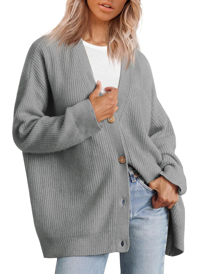 Damen Oversized Strickjacke | Mit Knopfleiste