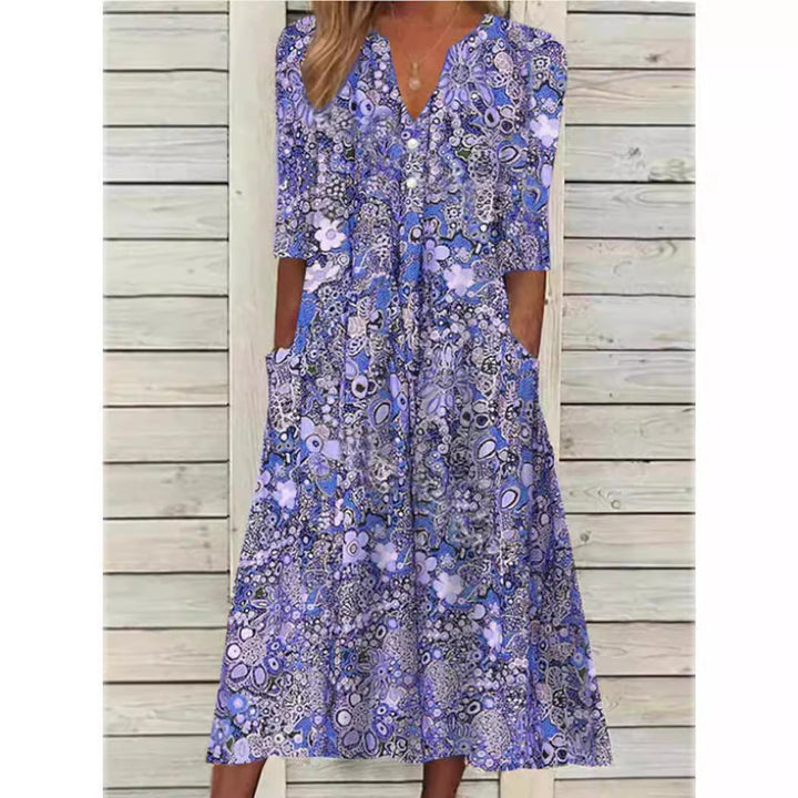 Damen Bedrucktes Midikleid mit Seitentaschen