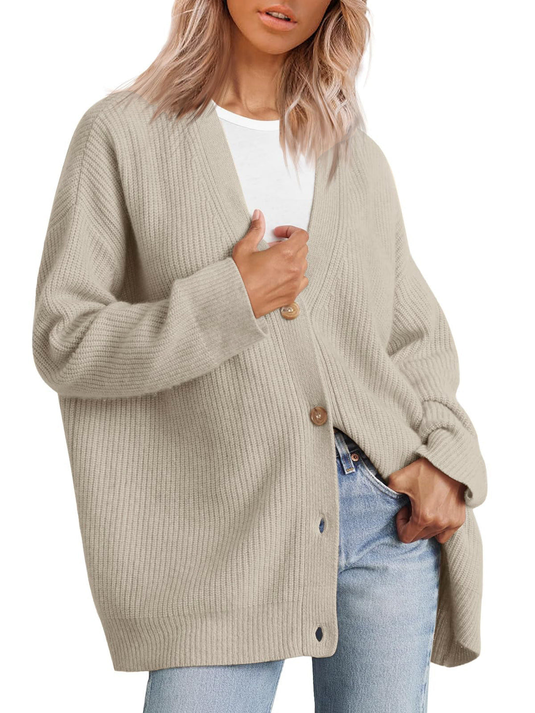 Damen Oversized Strickjacke | Mit Knopfleiste