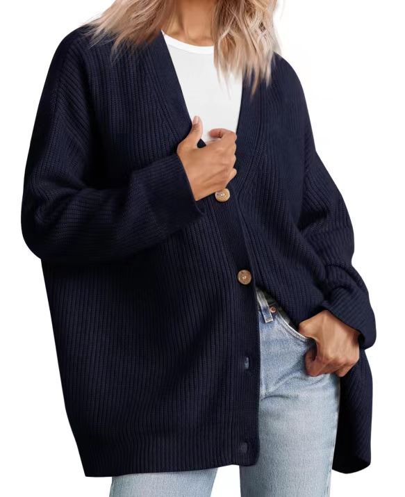 Damen Oversized Strickjacke | Mit Knopfleiste