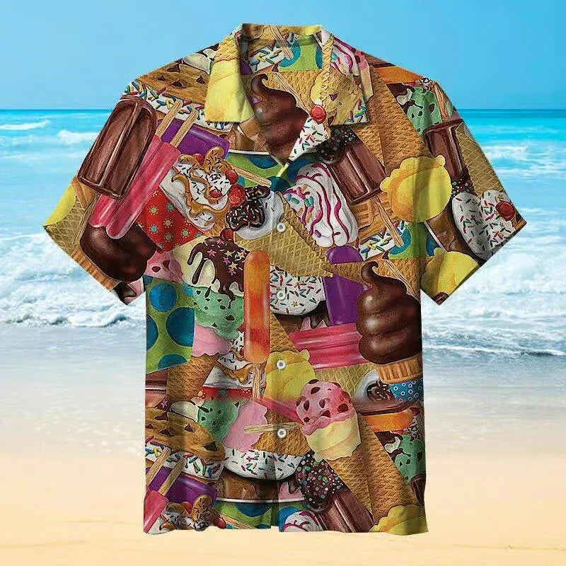 Herren Sommerhemd mit Eiscreme-Design und kurzer Knopfleiste