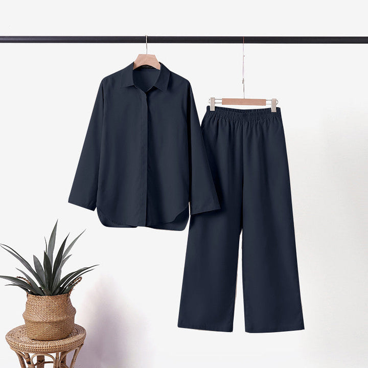 Damen langärmeliges Hemd und Hose mit weitem Bein Set