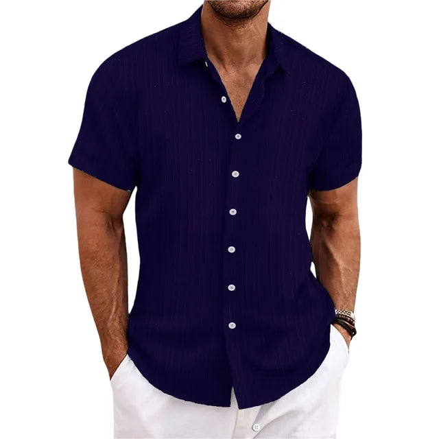 Kurzarm-Ripp-Button-Down-Hemd für Herren
