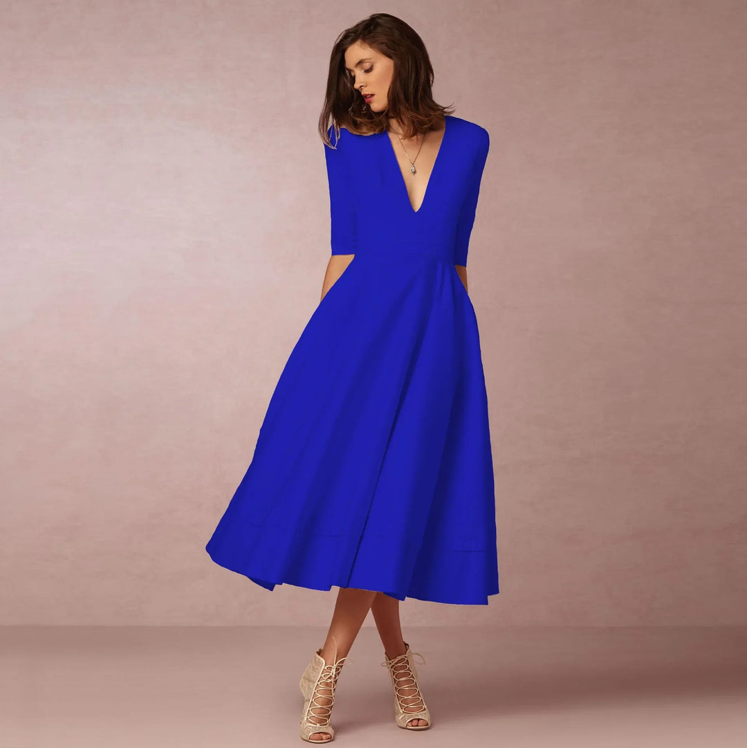 Damen Midikleid mit tiefem V-Ausschnitt