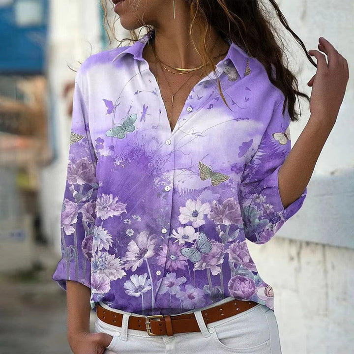 Damen bedruckte Bluse mit Knöpfen