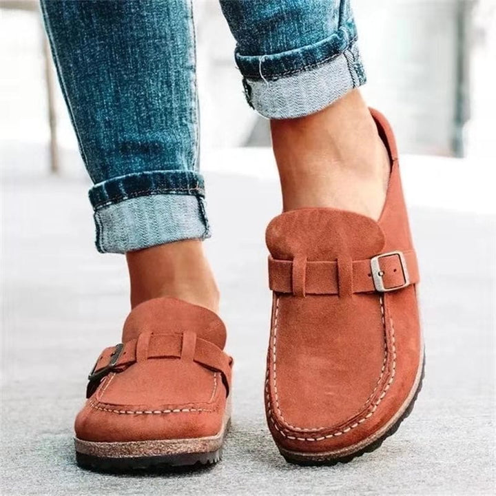 Damen Sommer Wildleder Slip-on Clogs mit Schnallenstil