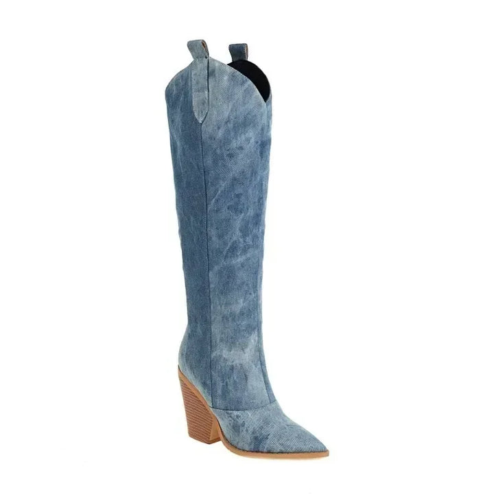Damen Winter Cowboy Kniehohe Stiefel | Blau