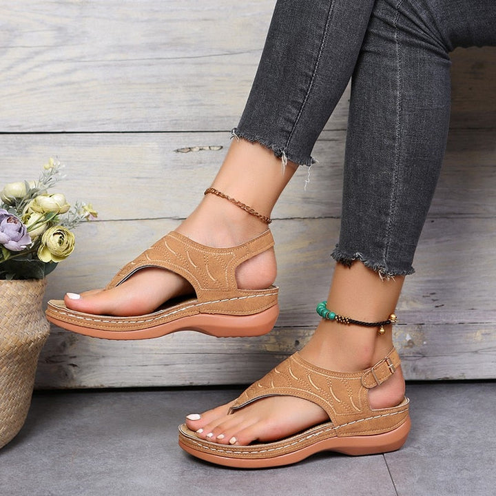 Damen Sommer Plateausandalen mit Riemenverschluss and Offener Zehenpartie