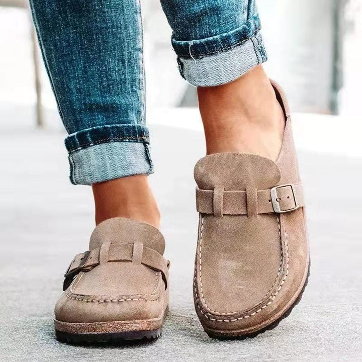 Damen Sommer Wildleder Slip-on Clogs mit Schnallenstil