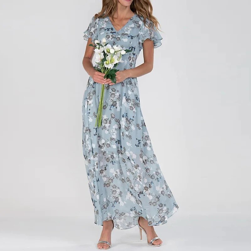 Damen Sommer Maxi-Kleid mit Blumenmuster