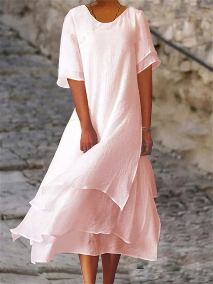 Damen-Midikleid mit Stufenrock und kurzen Ärmeln