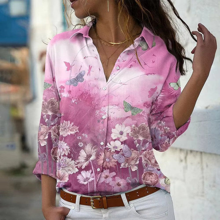 Damen bedruckte Bluse mit Knöpfen
