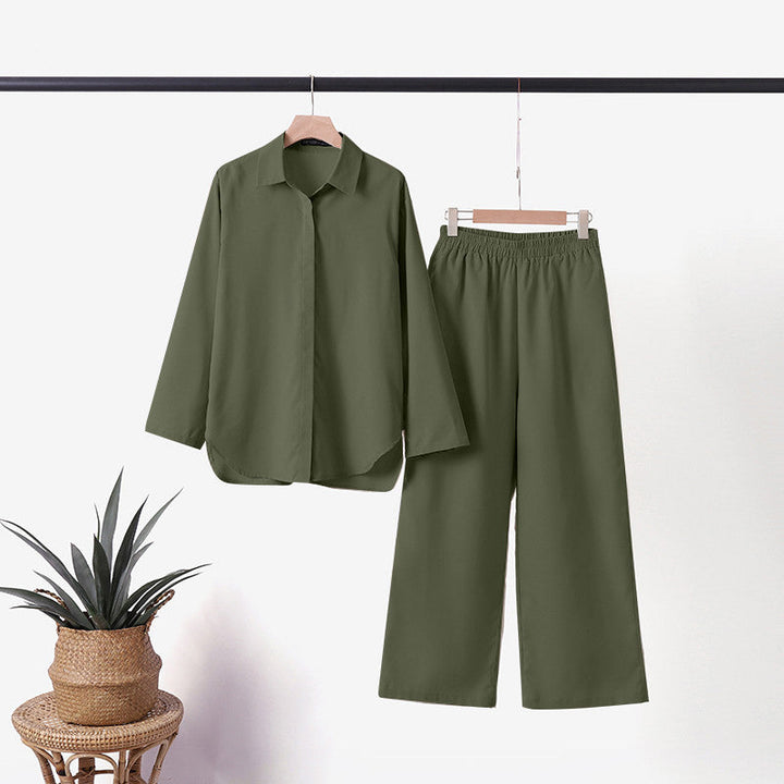 Damen langärmeliges Hemd und Hose mit weitem Bein Set