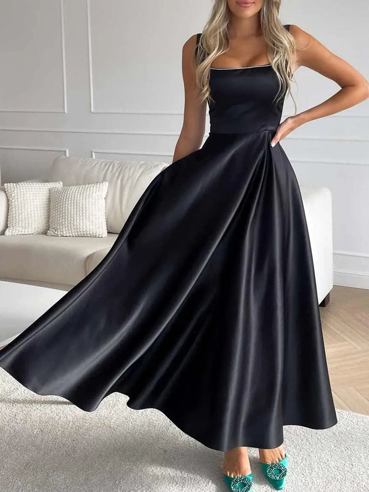 Damen Sommer Cocktailkleid mit Quadratischem Ausschnitt and Ärmellos