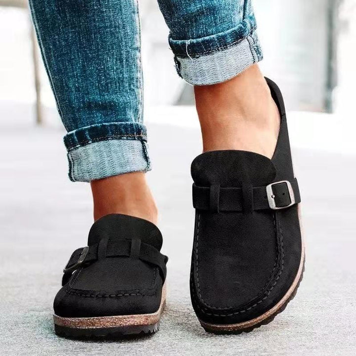 Damen Sommer Wildleder Slip-on Clogs mit Schnallenstil
