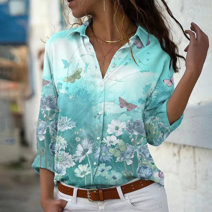 Damen bedruckte Bluse mit Knöpfen