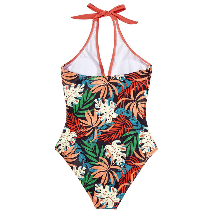 Damen Einteiler Badeanzug mit Halterneck und Crossover-Design
