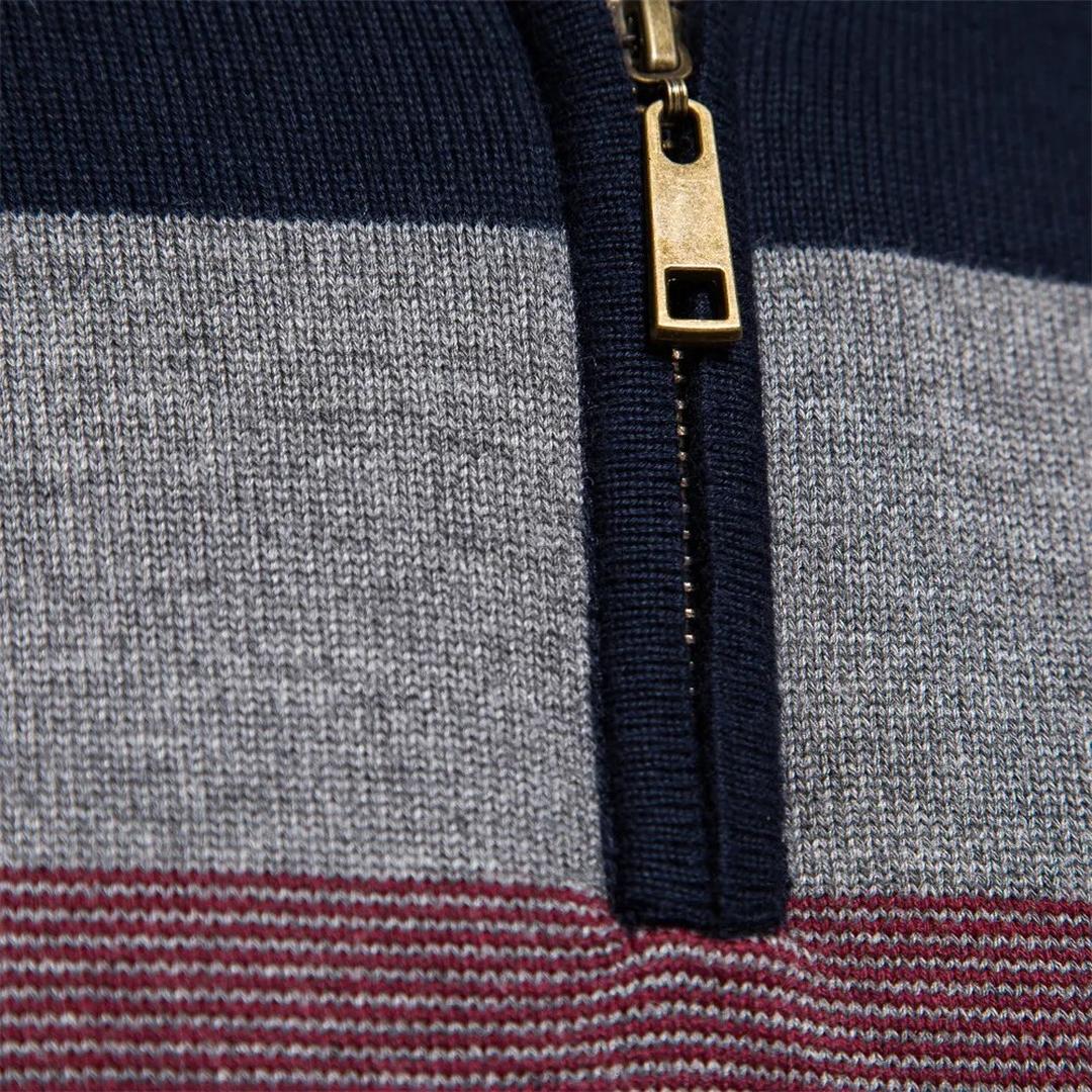 Lässiger Gestreifter Strickpullover Für Herren | Stehkragen