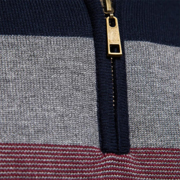 Lässiger Gestreifter Strickpullover Für Herren | Stehkragen