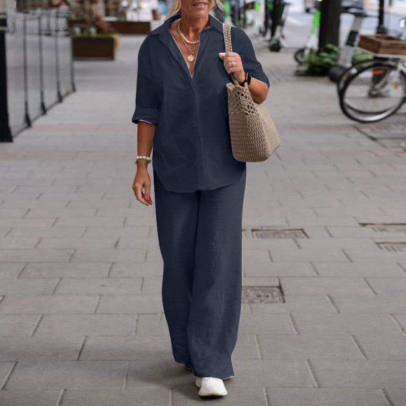 Damen langärmeliges Hemd und Hose mit weitem Bein Set