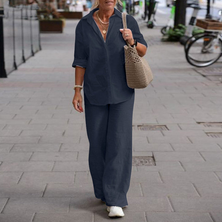 Damen langärmeliges Hemd und Hose mit weitem Bein Set