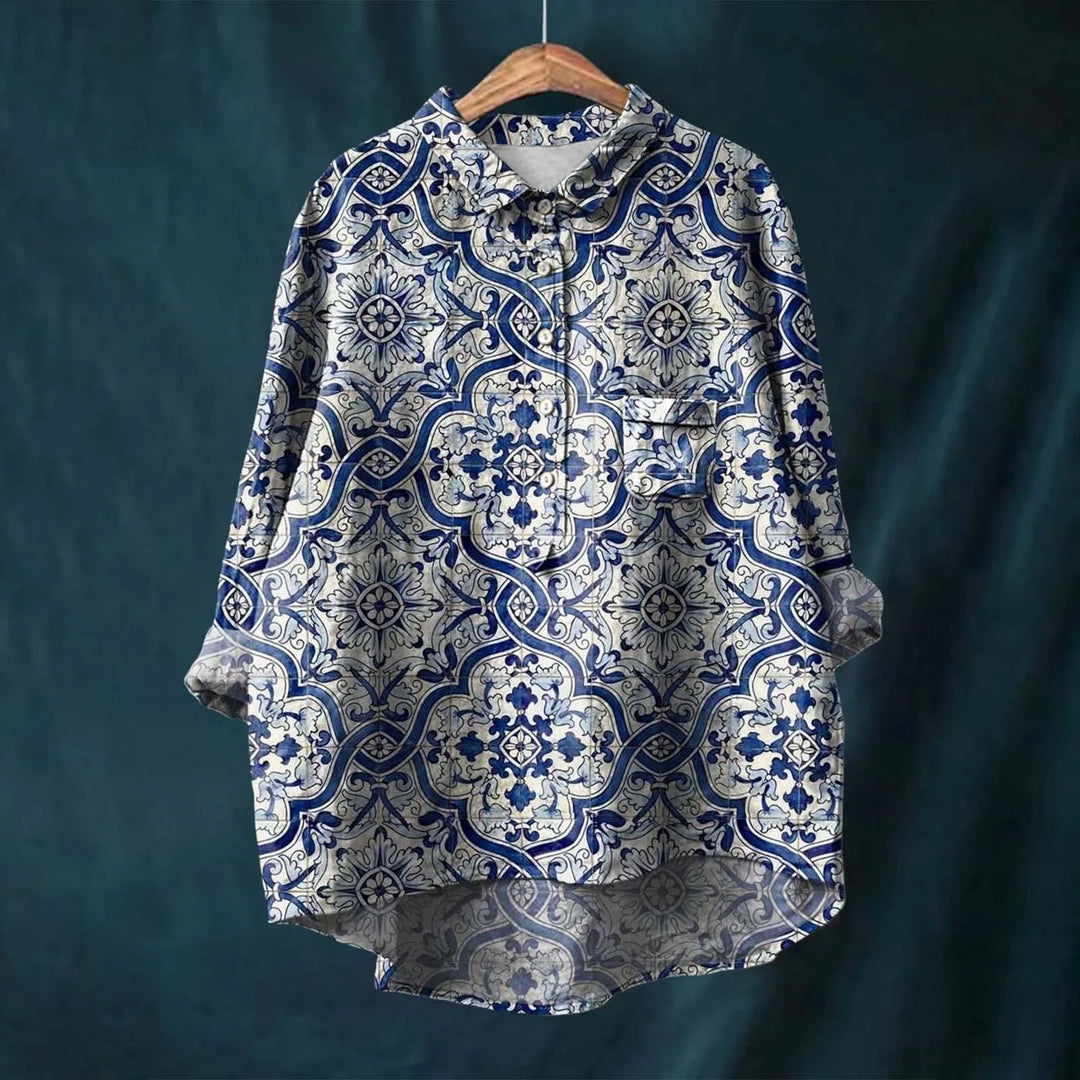 Bedrucktes Hemd mit Button-Down-Kragen für Frauen