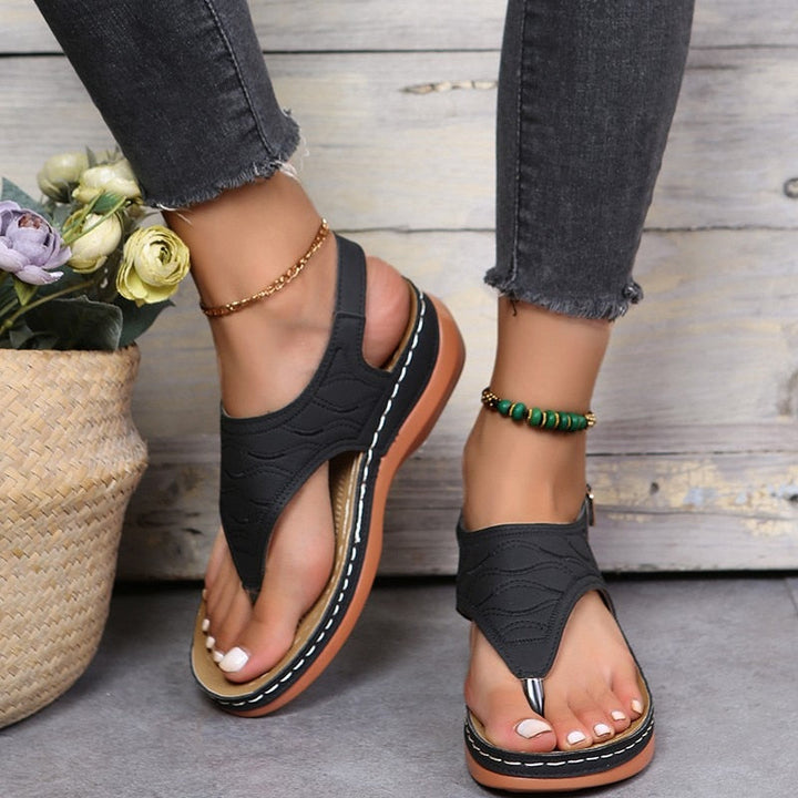Damen Sommer Plateausandalen mit Riemenverschluss and Offener Zehenpartie