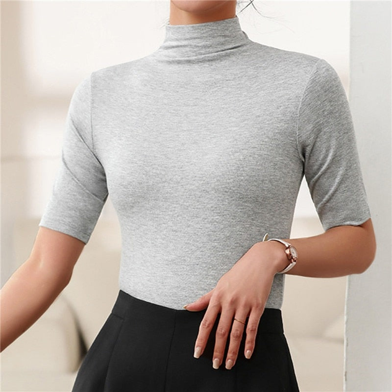 Damen Rollkragenbluse mit Kurzen Ärmeln