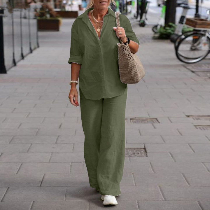 Damen langärmeliges Hemd und Hose mit weitem Bein Set