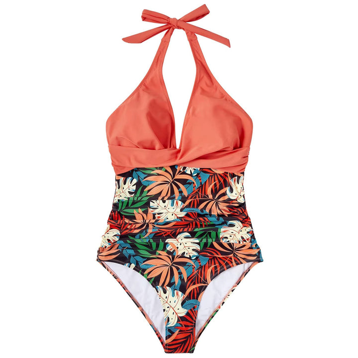 Damen Einteiler Badeanzug mit Halterneck und Crossover-Design