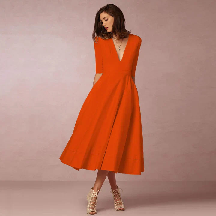 Damen Cocktailkleid Mit V-Ausschnitt | Midi