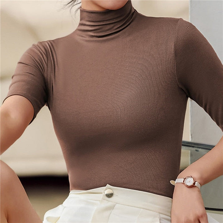 Damen Rollkragenbluse mit Kurzen Ärmeln
